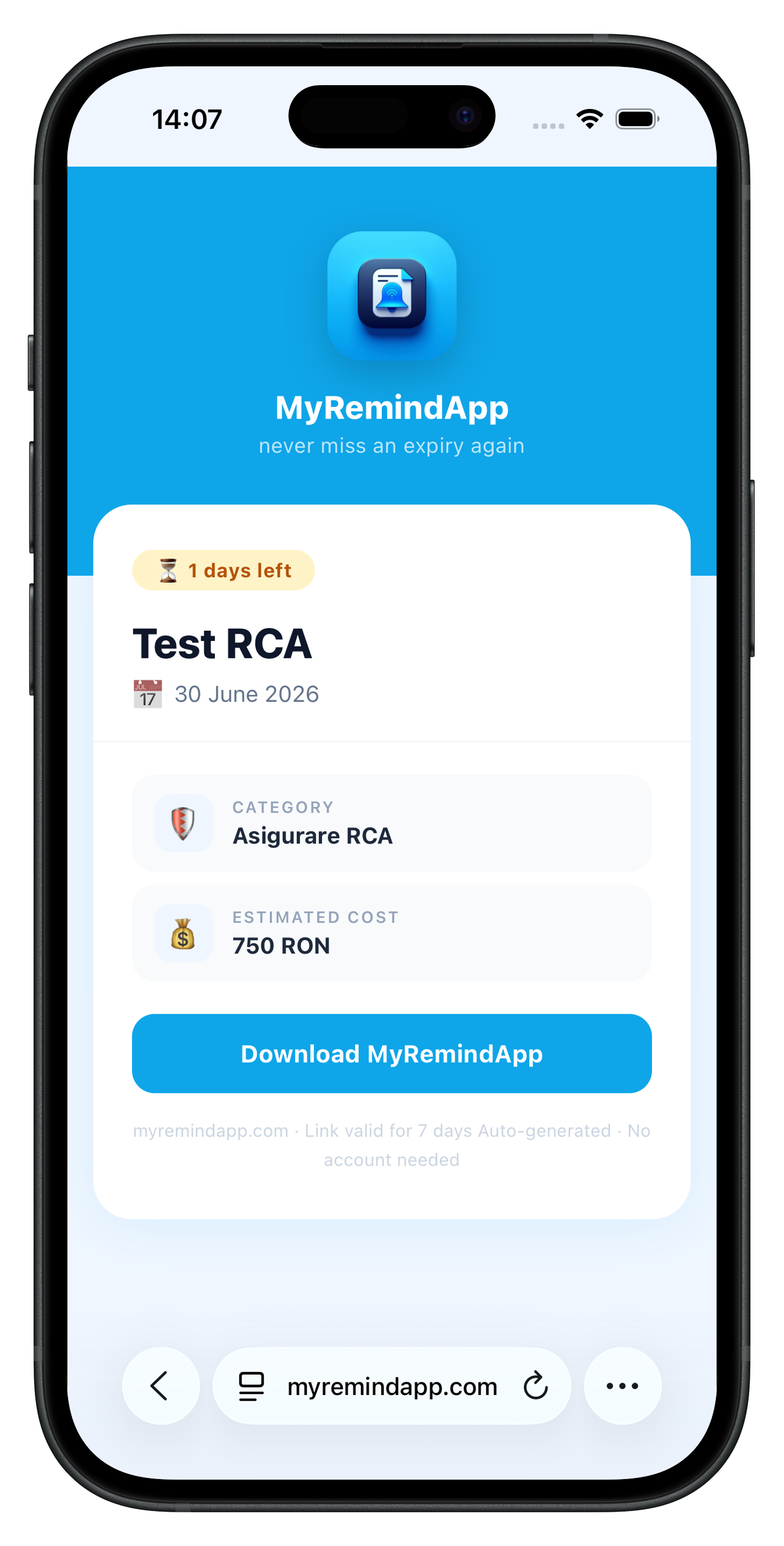 Share reminder — public page in browser